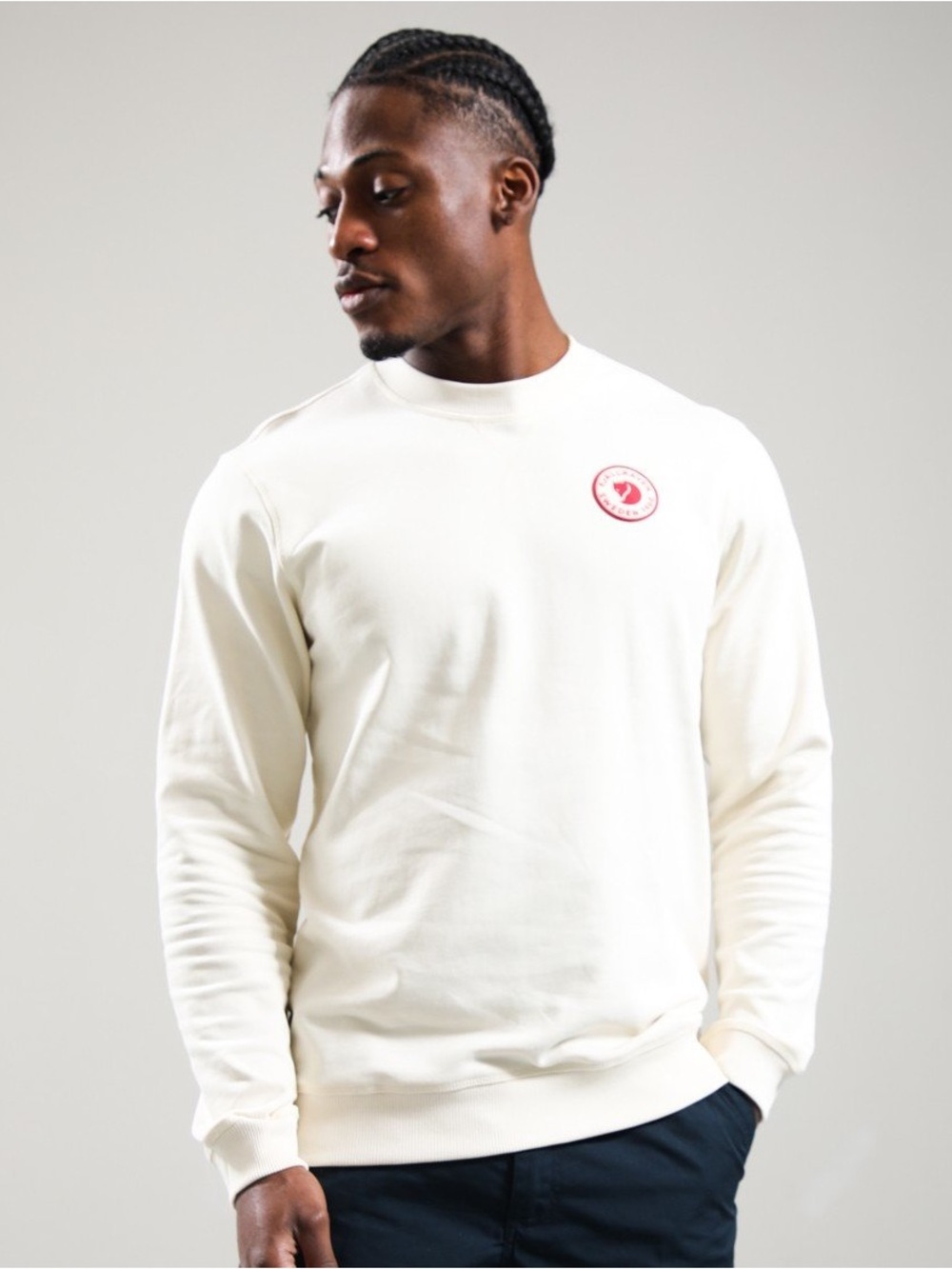 Fjallraven Cream Crewneck with Red Logo Patch